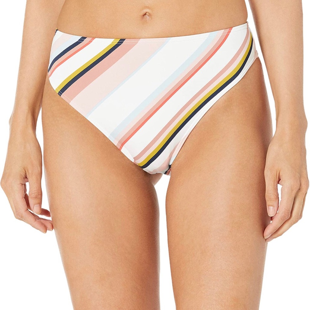 Roxy Full Swim Bikini Bottom White Oriental Stripe Medium NWT High Rise Waist